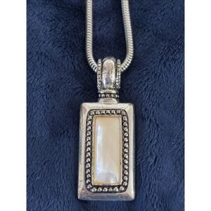 Vintage Premier Designs Mother of Pearl Silver Tone Pendant Necklace